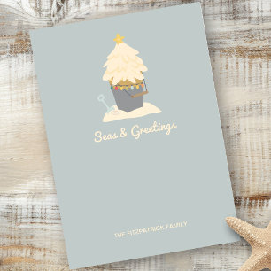 Beachy Christmas Sand Pail Flat Holiday Card