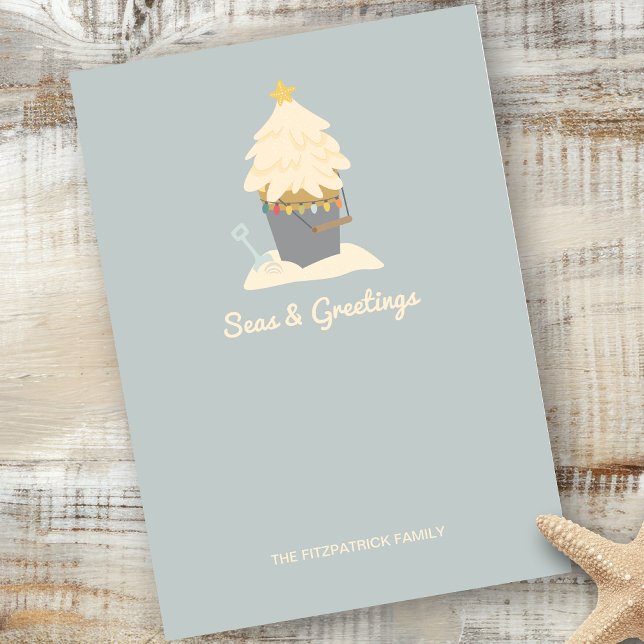 Beachy Christmas Sand Pail Flat Holiday Card (Creator Uploaded)