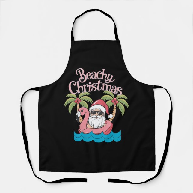 Beachy Christmas Tropical Vacation Santa Beach  Apron (Front)