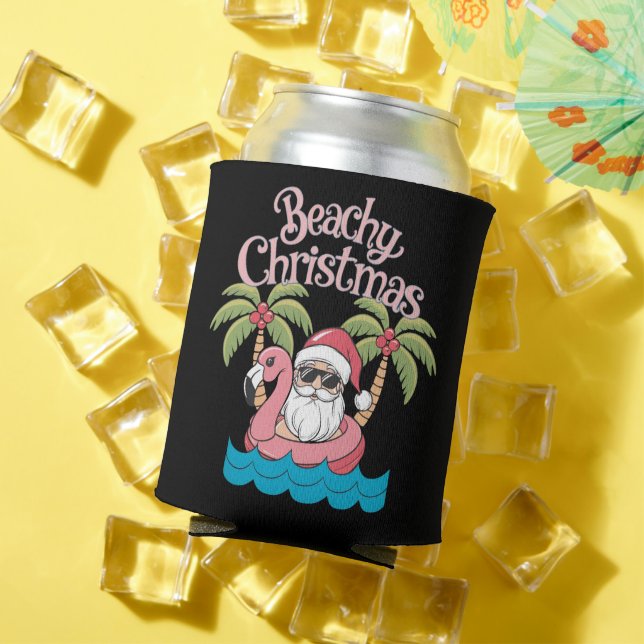 Beachy Christmas Tropical Vacation Santa Beach  Can Cooler (In Situ Summer)