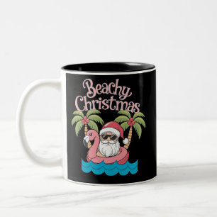 Beachy Christmas Tropical Vacation Santa Beach  Two-Tone Coffee Mug