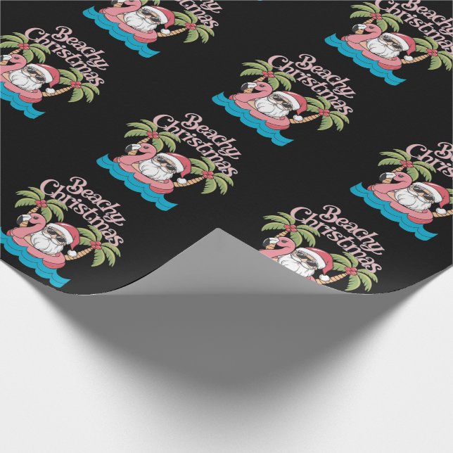 Beachy Christmas Tropical Vacation Santa Beach  Wrapping Paper (Corner)