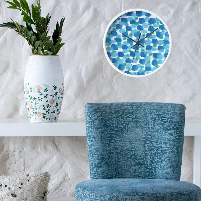 Beachy Coastal Blue Watercolor Design White Frame Clock (Creator Uploaded)