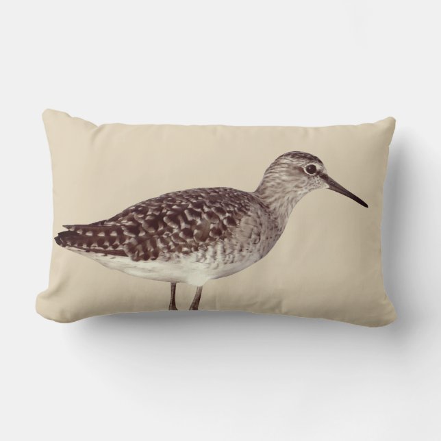 Beachy Coastal Sandpiper Bird & Sandy Beige Lumbar Cushion (Front)