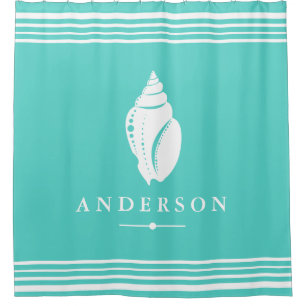 Beachy Coastal White Seashell   Personalised Shower Curtain