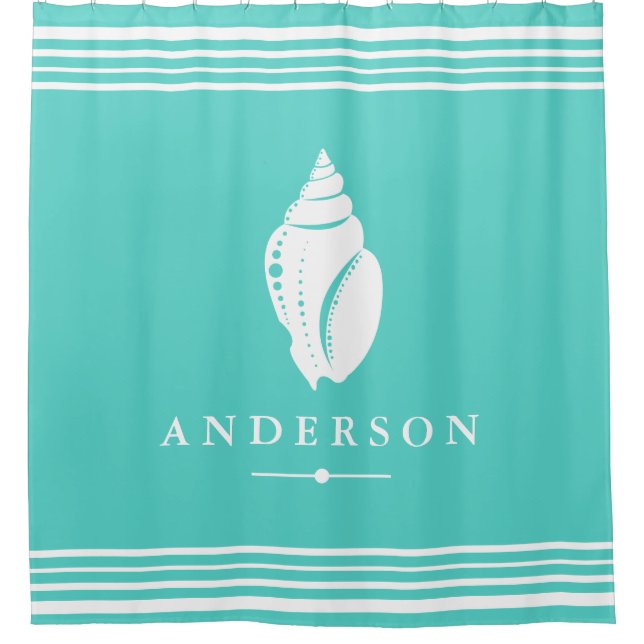 Beachy Coastal White Seashell | Personalised Shower Curtain (Front)