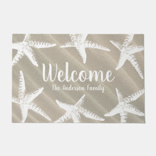 Beachy Coastal White Starfish & Sand Doormat