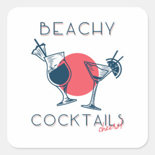 Beachy Cocktails Cheers Party Art Square Sticker