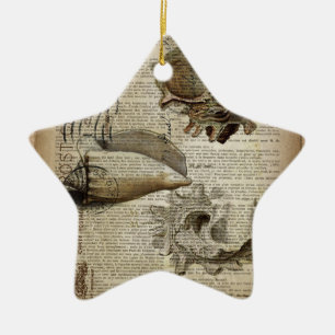 beachy dictionary print modern vintage seashell ceramic tree decoration