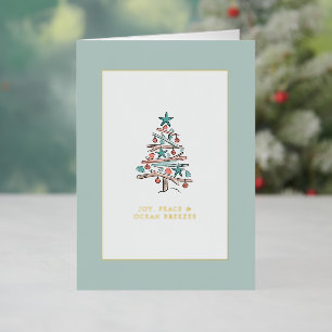 Beachy Driftwood Tree Family Christmas Foil Holiday Card
