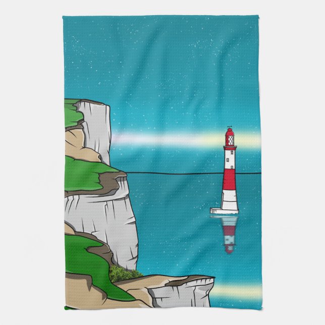 Beachy Head lighthouse English Channel Tea Towel (Vertical)
