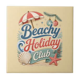 Beachy Holiday Club Retro Coastal Christmas Ceramic Tile