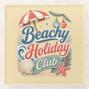 Beachy Holiday Club Retro Coastal Christmas Glass Coaster