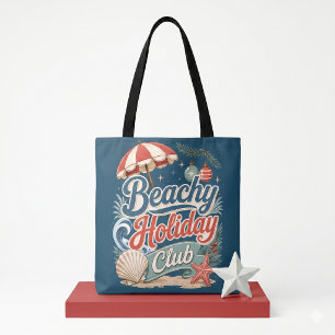 Beachy Holiday Club Retro Coastal Christmas Tote Bag