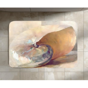 Beachy Minimalist Beige Ocean Seashell Bath Mat