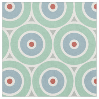 Beachy Nautical Circles in Red, Aqua, Grey Fabric