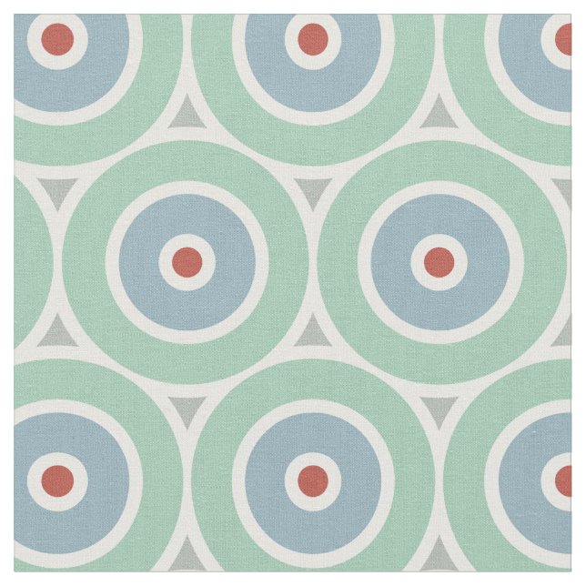 Beachy Nautical Circles in Red, Aqua, Grey Fabric (Close Up)