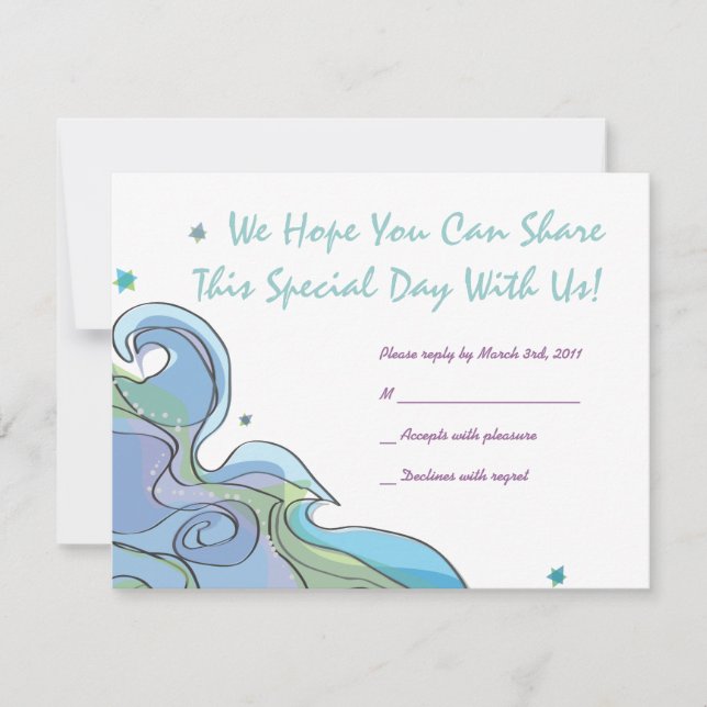 Beachy Ocean Bar Bat Mitzvah Invitation reply card (Front)