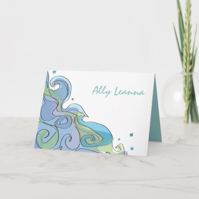 Beachy Ocean Wave Bar Bat Mitzvah Thank You card (Front)