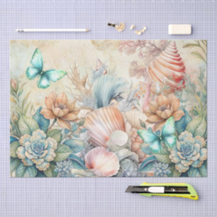 Beachy Pastel Butterflies &  Seashells Decoupage  Tissue Paper
