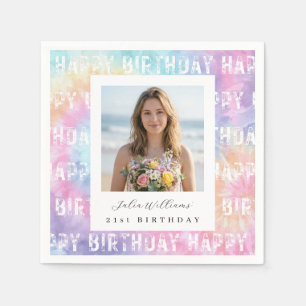 Beachy Rainbow 21st Birthday Photo Paper Napkin