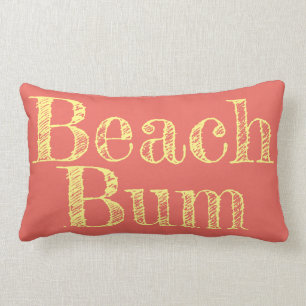 beachy salmon and yellow BEACH BUM typography Lumbar Cushion