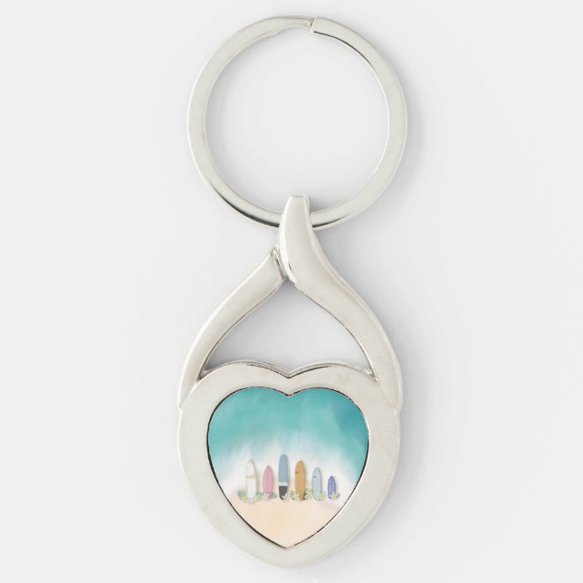 Beachy sand and surfboard Keychain (Front)