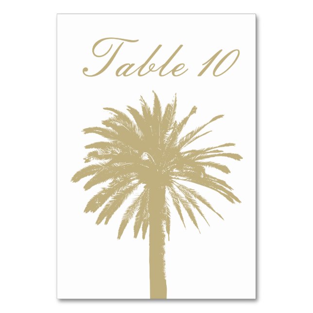 Beachy sand colour palm tree drawing wedding table number (Front)