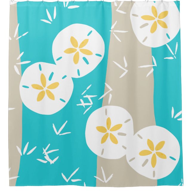 Beachy Sand Dollars + Sandpiper Tracks Shower Curtain (Front)