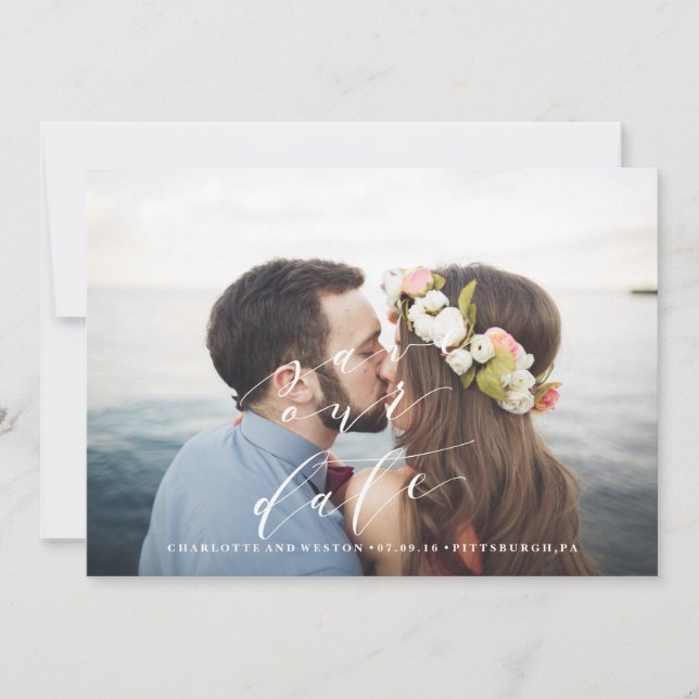 Beachy Save the Date calligraphy photo card (Front)
