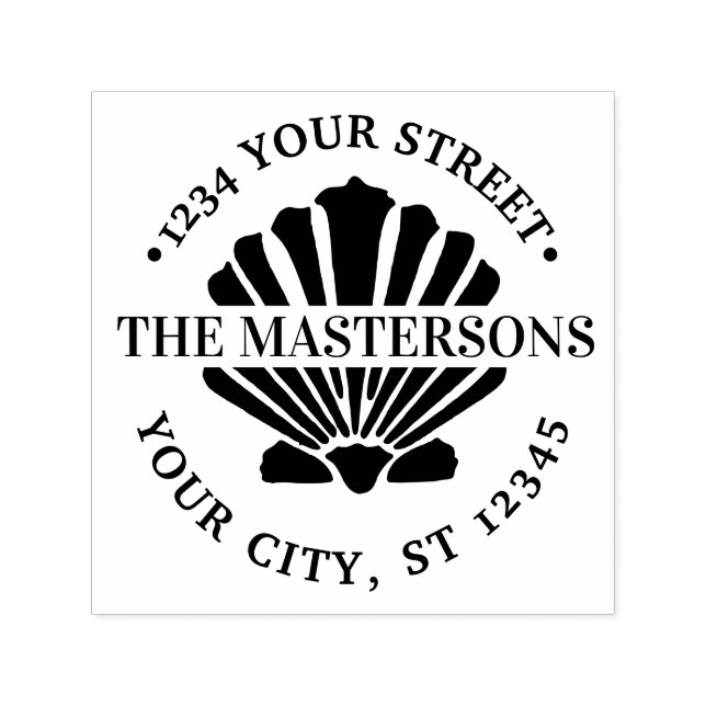 Beachy Scallop Shell Round Name Address Self-inking Stamp (Design)