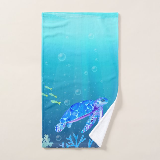 Beachy Sea Turtle Design Hand Towel (Hand Towel)