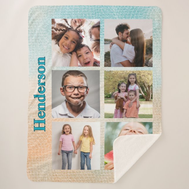 Beachy Vibes Custom Photo and Family Name Sherpa Blanket (Front)