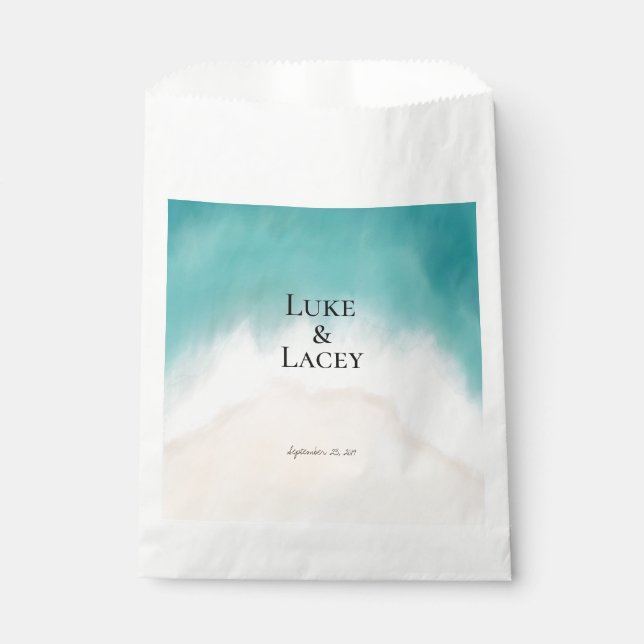 beachy watercolor wedding label favour bag (Front)