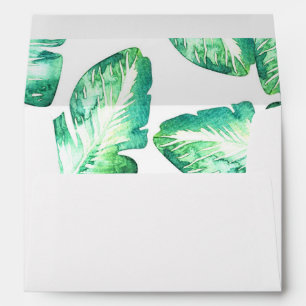 Beachy White & Green Tropical Leaves Wedding Envelopes