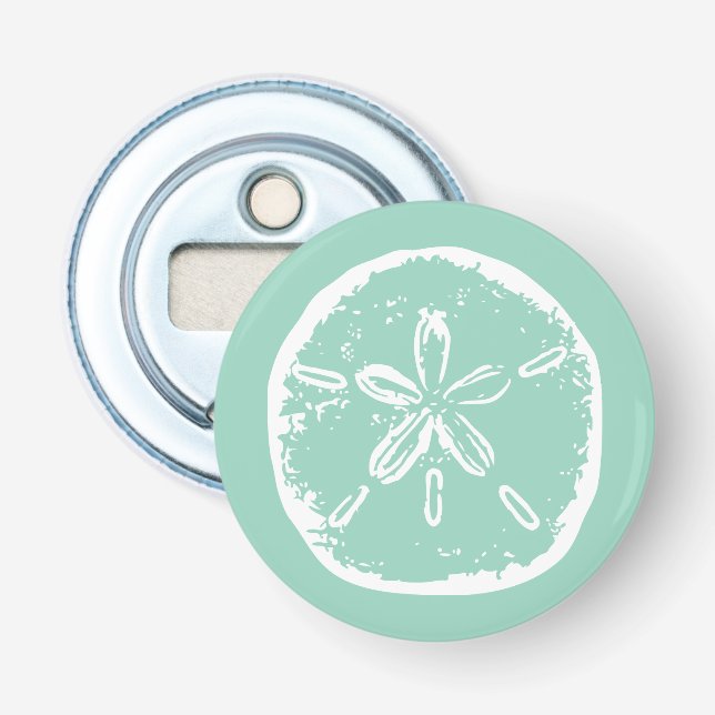 Beachy white sand dollar shell bottle opener (Front)
