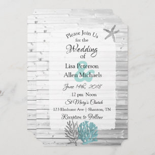 Beachy White Washed Wood  Wedding invitations