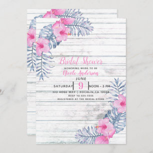 Beachy White Wood Tropical Hibiscus Flowers Floral Invitation