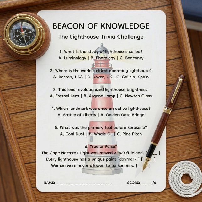 Beacon of Knowledge Lighthouse Trivia Sheet Invitation (Download and print.)