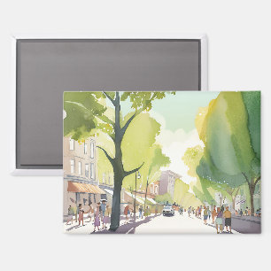 Beacon Street Summer   Boston, MA Watercolor Magnet