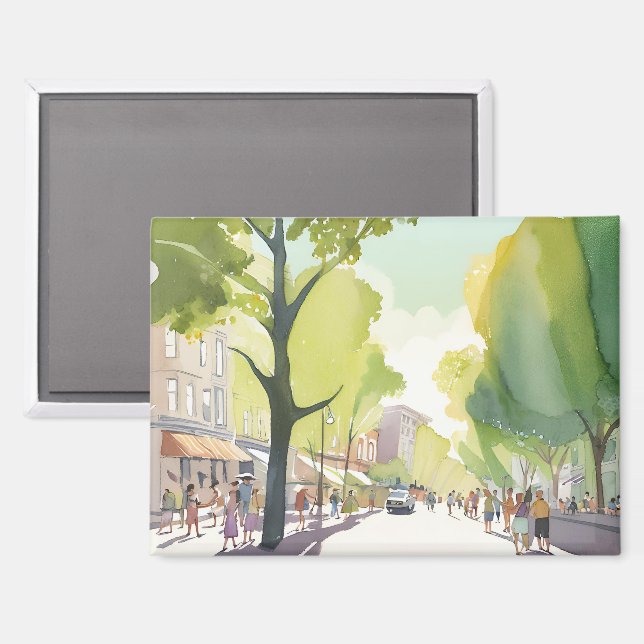 Beacon Street Summer | Boston, MA Watercolor Magnet (Front/Back)