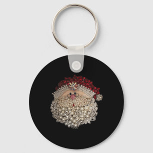 Bead Christmas Santa Star-gemstone-White-Xmas  Key Ring