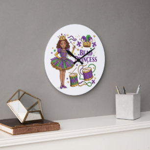 Bead Princess - Mardi Gras Large Clock
