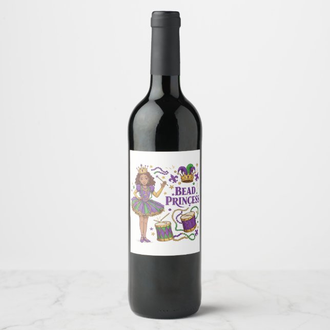 Bead Princess - Mardi Gras Wine Label (Front)