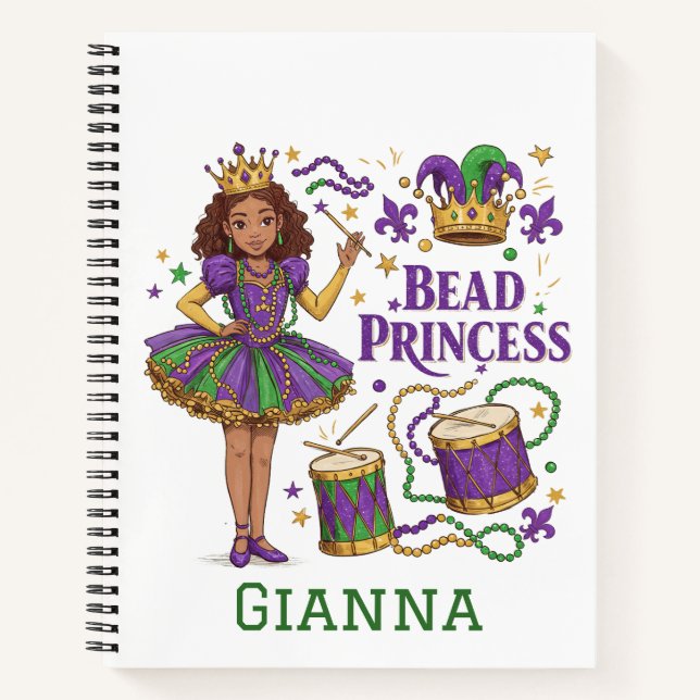 Bead Princess Personalised Text - Mardi Gras Notebook (Front)