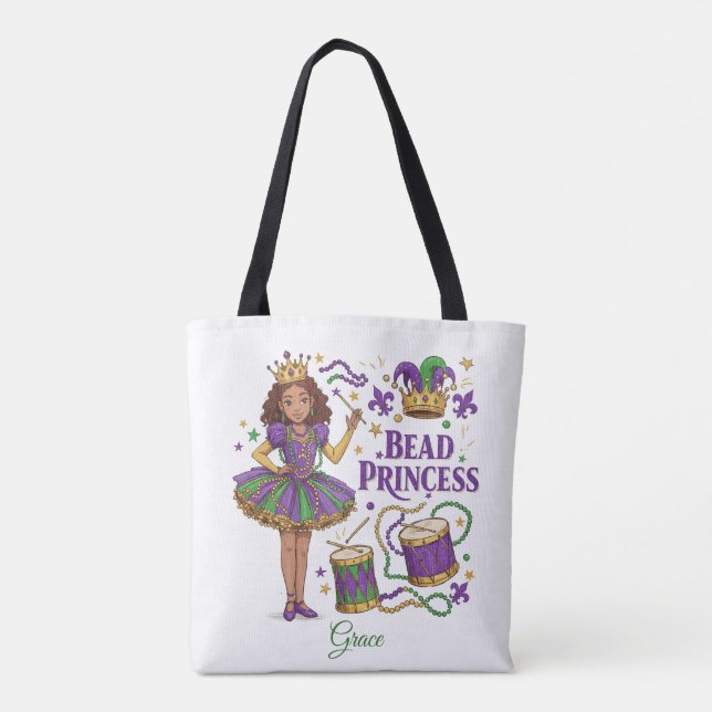 Bead Princess Personalised Text - Mardi Gras Tote Bag (Back)