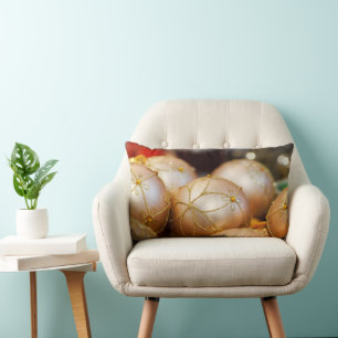 Beaded Flower Gold Ball Ornaments Lumbar Cushion