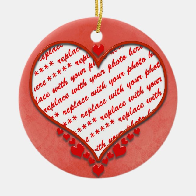 Beaded Heart Photo Frame Ceramic Tree Decoration (Front)