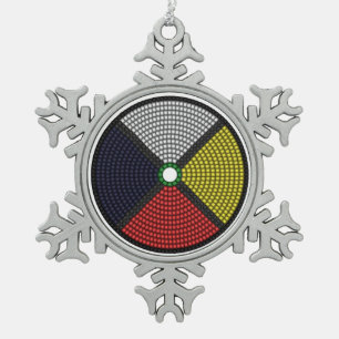 Beaded Medicine Wheel Snowflake Pewter Christmas Ornament