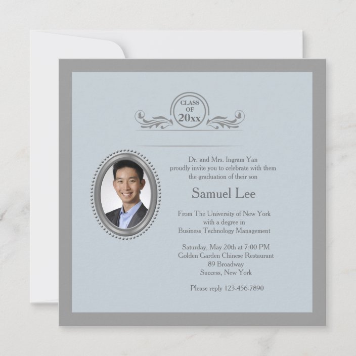 Beaded Oval Frame Graduation Photo Invitation | Zazzle.com.au